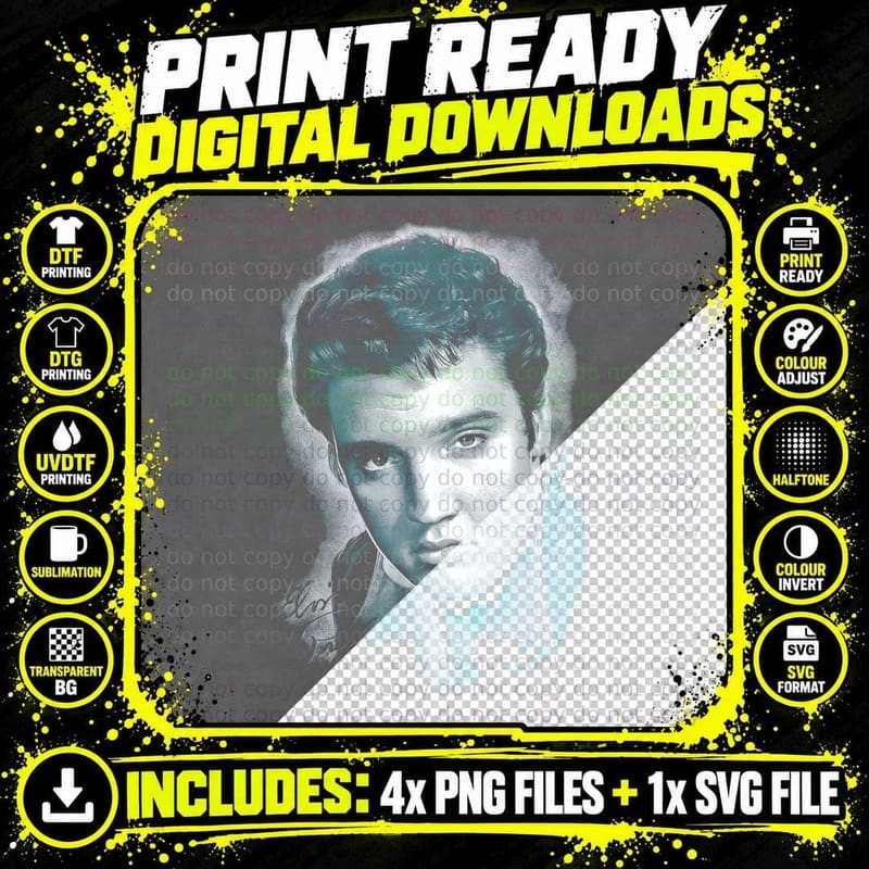 Elvis Presley Blue Portrait T-Shirt Png SVG Digital Bundle