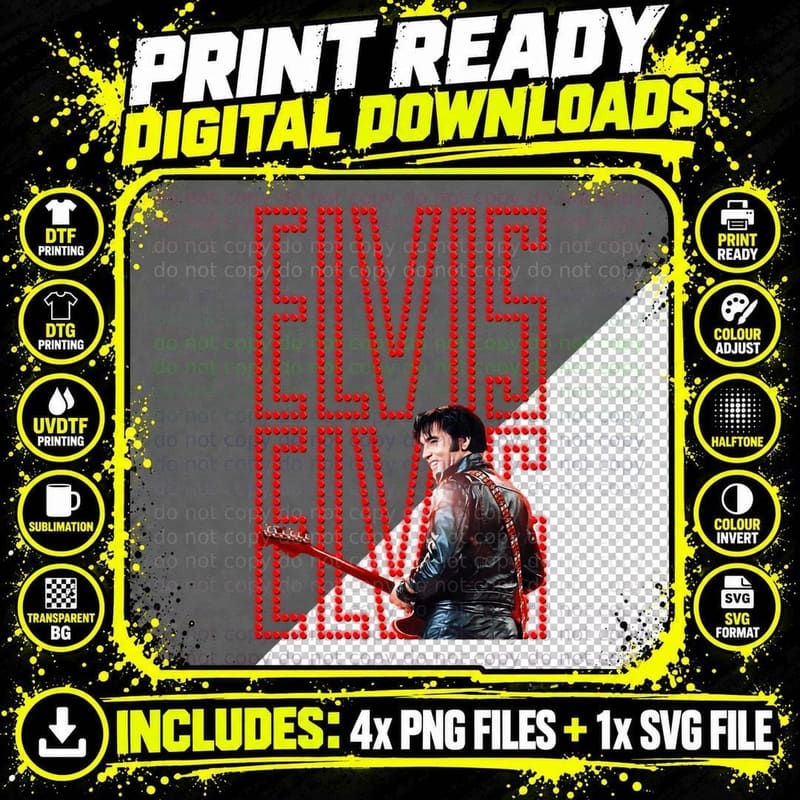Elvis Presley Red Portrait, Vintage Rock Star Png SVG Digital Bundle