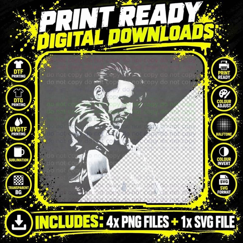 Elvis Presley Sketch Art, King of Rock and Roll Png SVG Digital Bundle