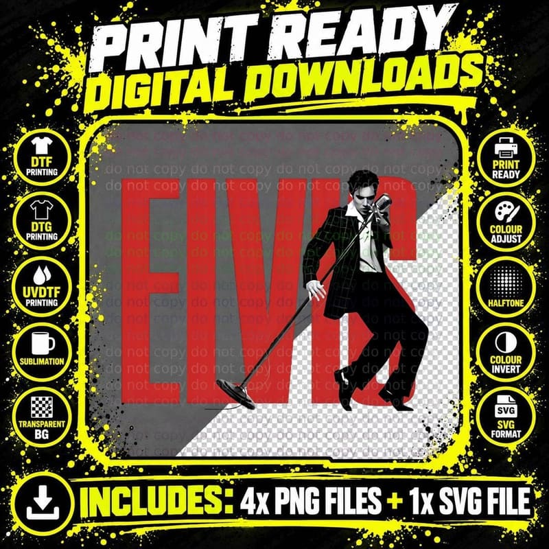 Elvis Presley T-Shirt, Rock N Roll Legend Png SVG Digital Bundle