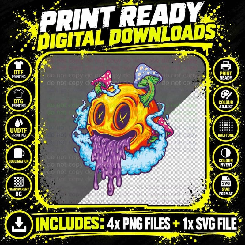 Goblincore Aesthetic Grunge Fungi Mushroom Skull T-Shirt Png SVG Digital Bundle
