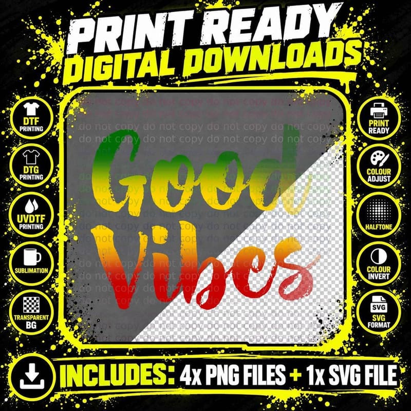 Good Rasta Vibes Reggae Roots Clothing Shirt T-Shirt Png SVG Digital Bundle