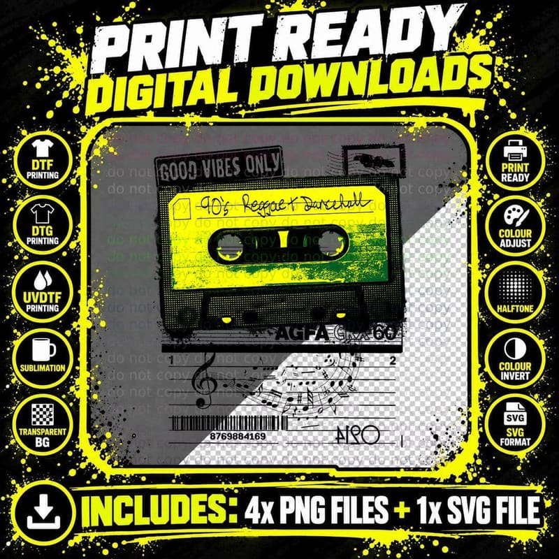 Good Vibes - 90s Era Jamaican Reggae Dancehall T-Shirt Png SVG Digital Bundle