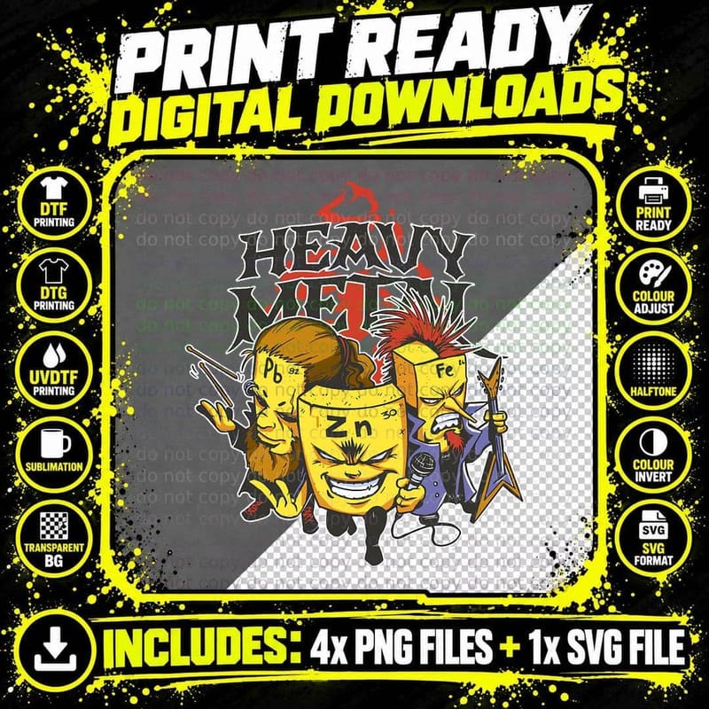 Heavy Metal Nerdy Chemistry Art Periodic Table Science Png SVG Digital Bundle