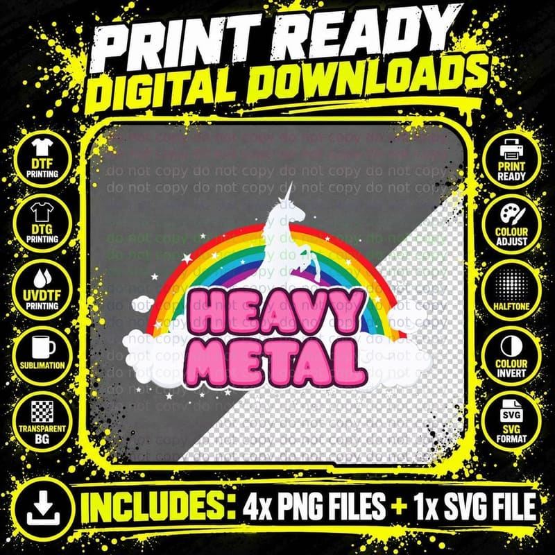 Heavy Metal Unicorn T-Shirt Png SVG Digital Bundle