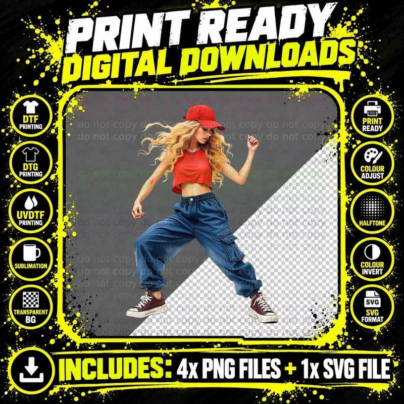 Hip Hop Dancer Red Outfit Street Style Art T-Shirt Png SVG Digital Bundle