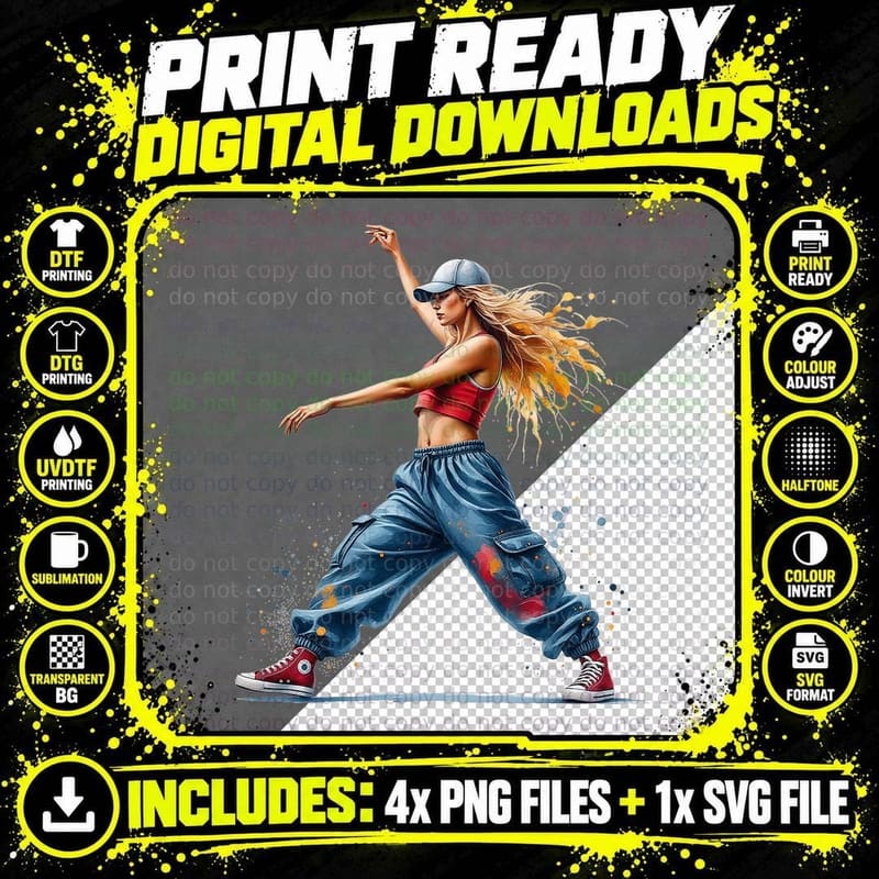 Hip Hop Dancer Street Dance Breakdance Music Lover Gift Png SVG Digital Bundle