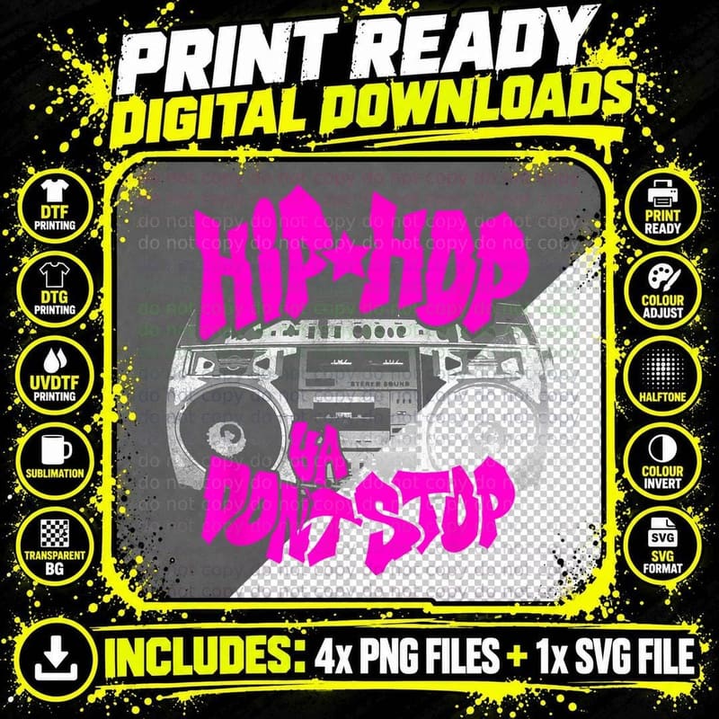 Hip Hop Ya Don't Stop, Old School 80s 90s Boombox Png SVG Digital Bundle