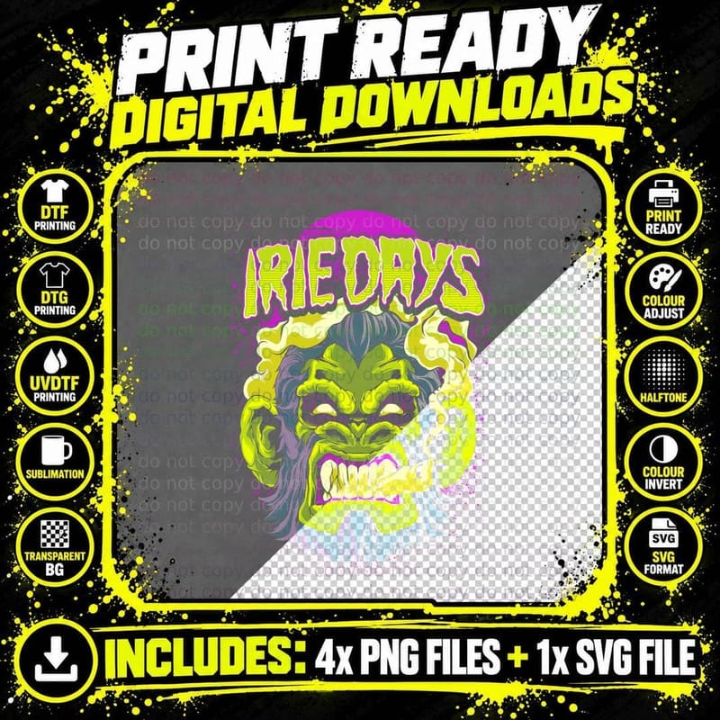 Irie Days Skull T-Shirt, Reggae Vibes Png SVG Digital Bundle