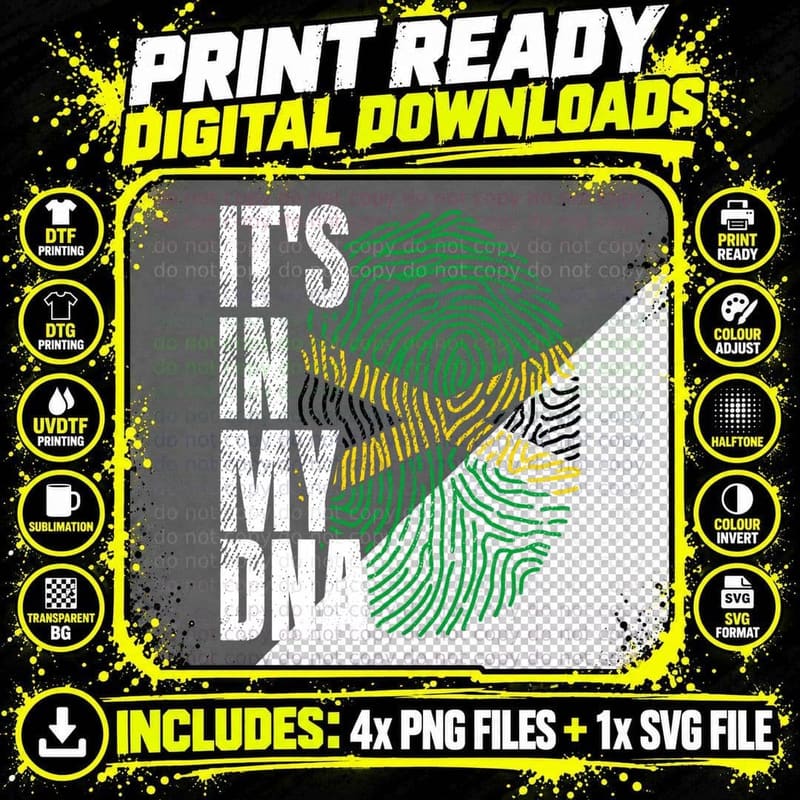 Its in My Dna Jamaican Flag, Fingerprint Reggae Pride Png SVG Digital Bundle