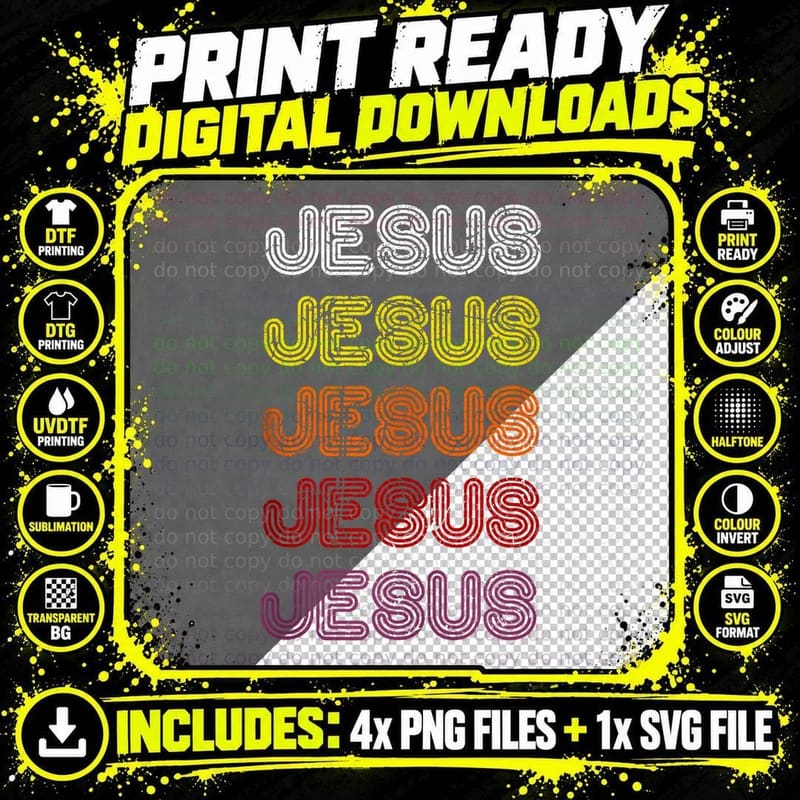 JESUS Christian Retro Disco Faith Distressed Grunge Png SVG Digital Bundle