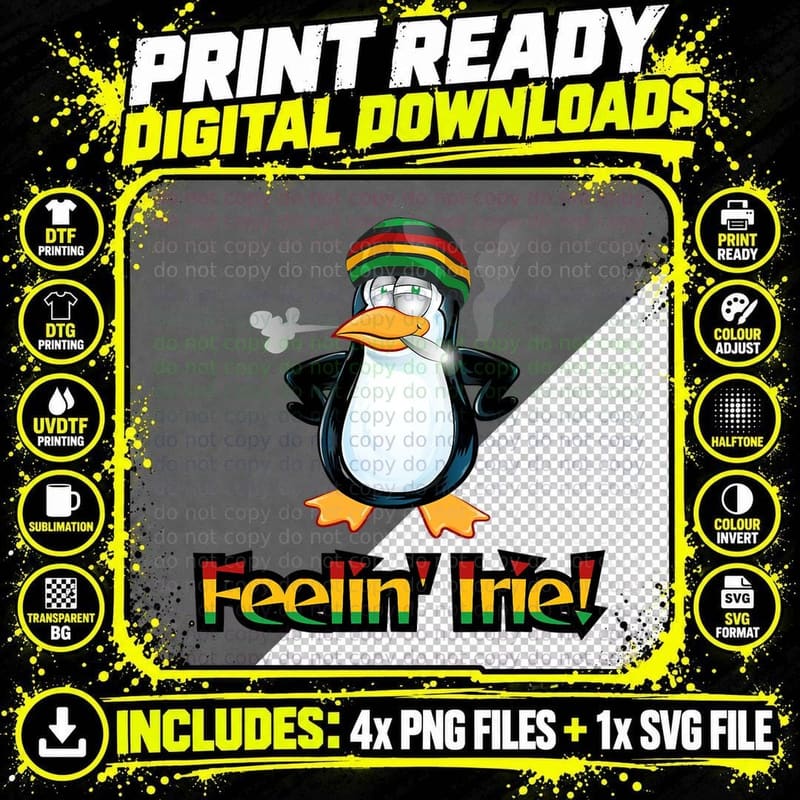 Jamaica Penguin T-Shirt, Rasta Reggae Style Png SVG Digital Bundle
