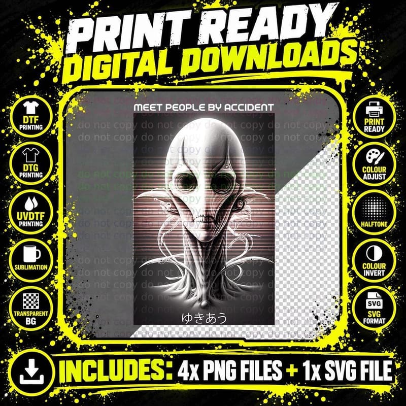 Japanese Futurism Cyber Alien Punk UFO Japanese Anime Png SVG Digital Bundle