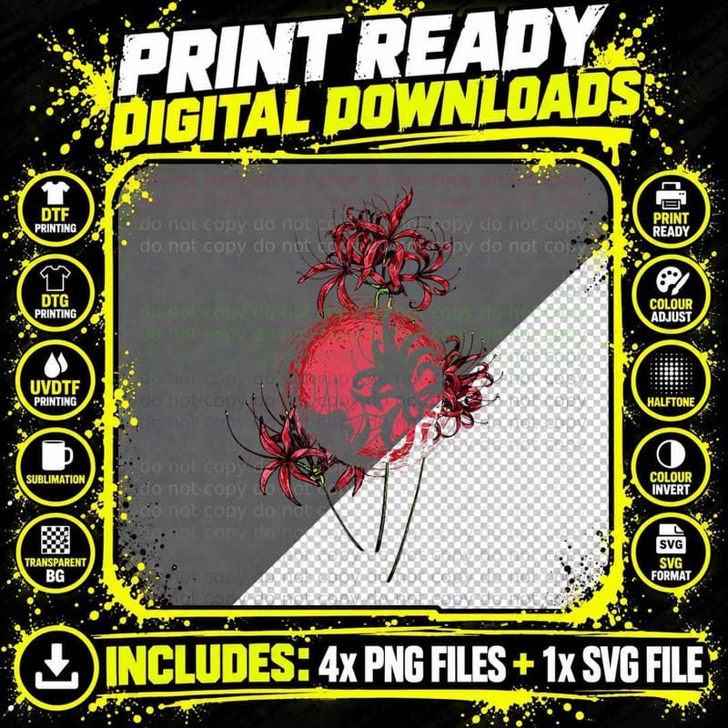 Japanese Spider Lily Lycoris Grunge Anime Aesthetic Png SVG Digital Bundle