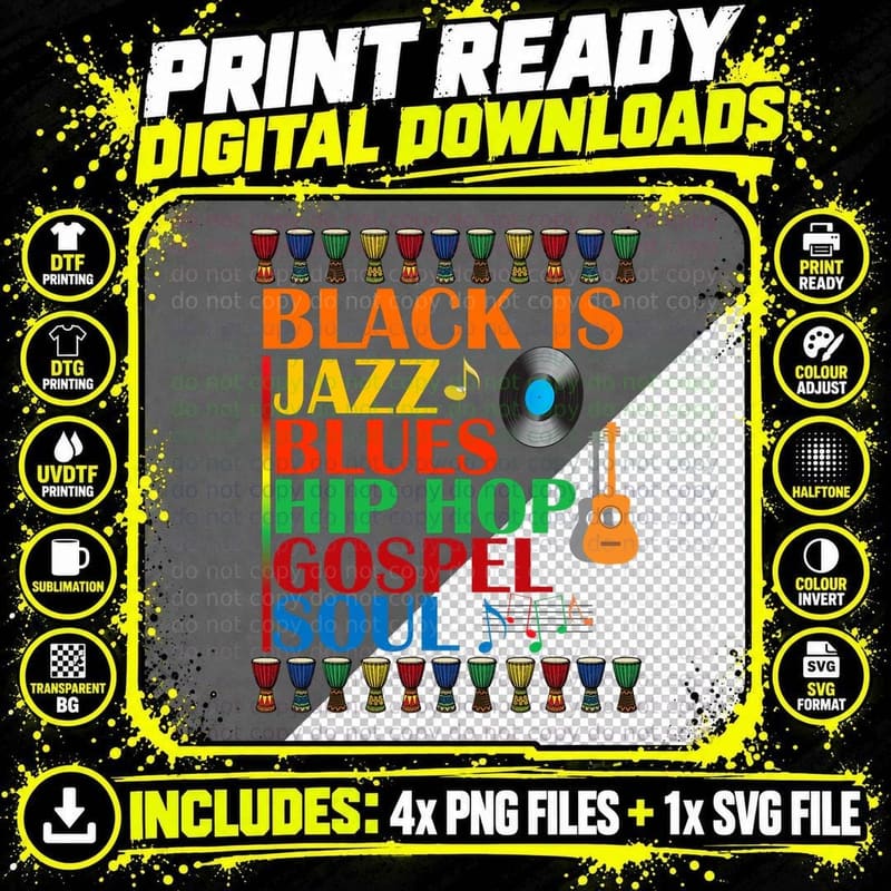 Jazz Blues Hip Hop Gospel Soul T-Shirt Png SVG Digital Bundle