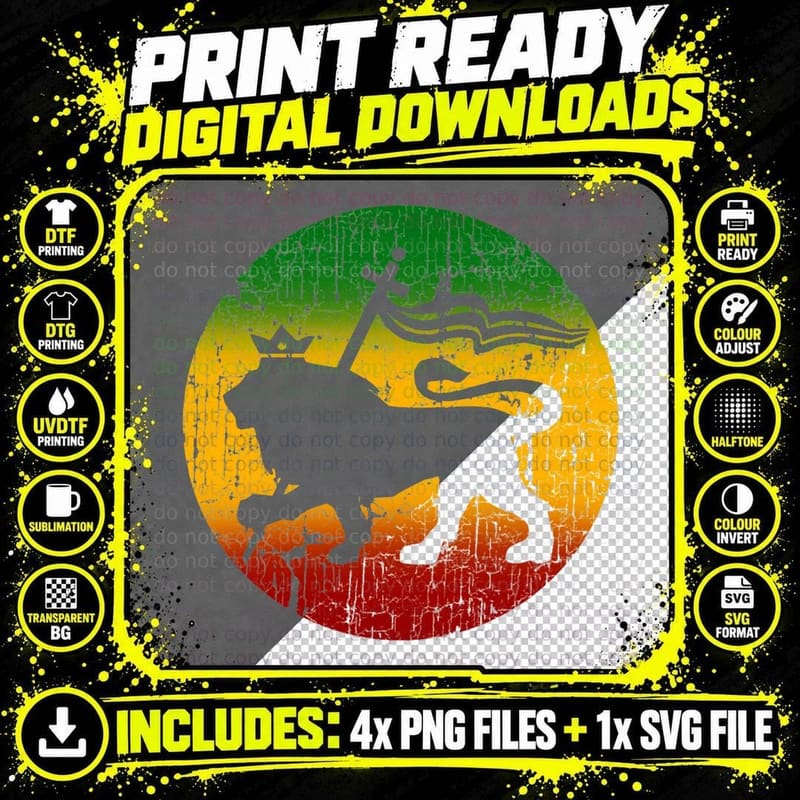 Lion of Judah Rasta Reggae Music Design T-Shirt Png SVG Digital Bundle