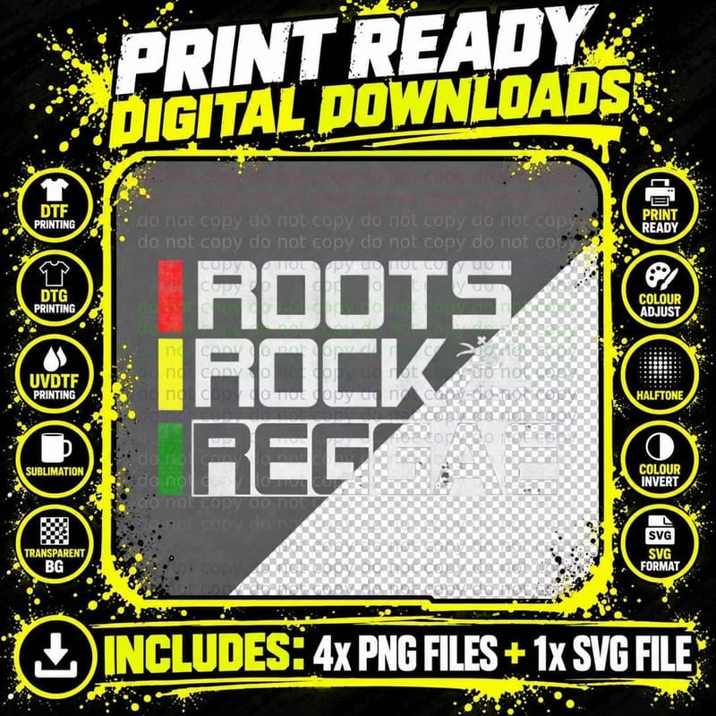 Men Women Red Green Yellow Jamaica Roots Rock Reggae Png SVG Digital Bundle