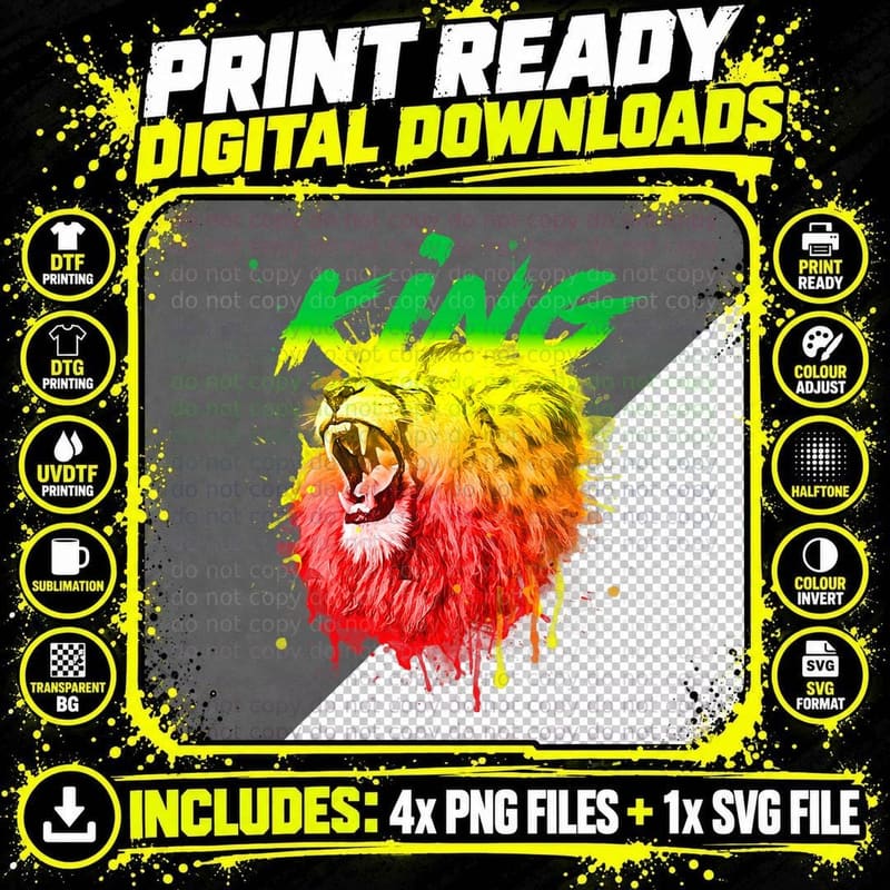 Mens Lion of Judah Outfit Rasta Reggae King Lion T-Shirt Png SVG Digital Bundle