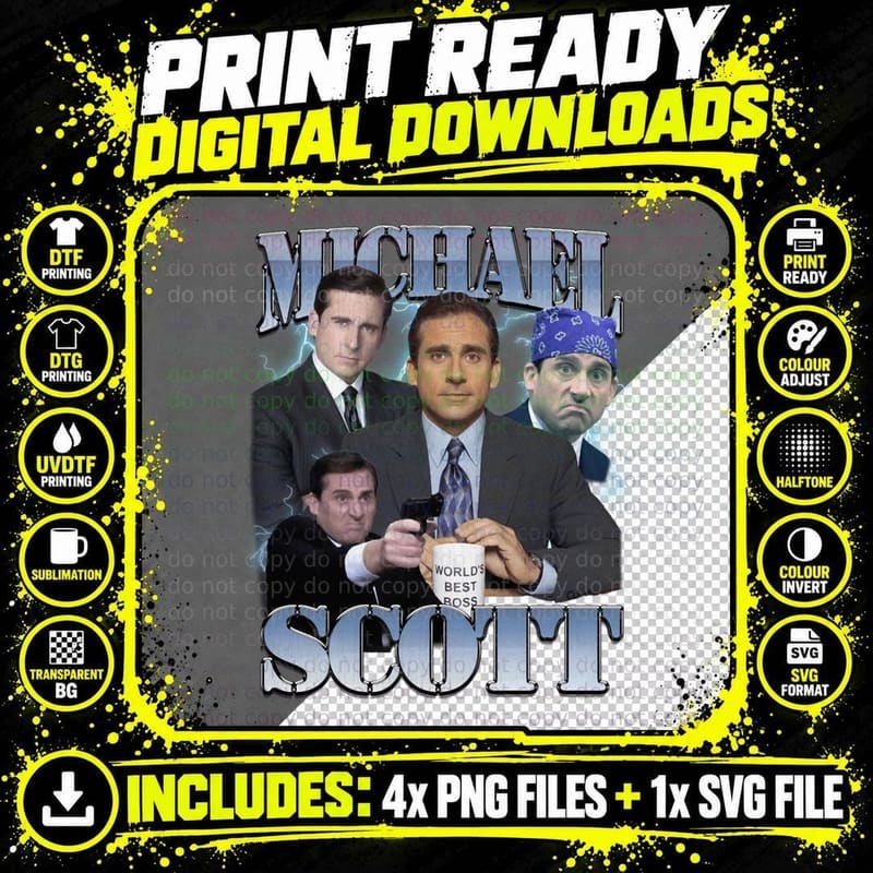 Michael Scott Bootleg 90's Vintage Essential T-Shirt Png SVG Digital Bundle
