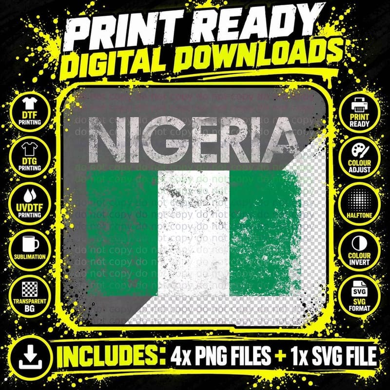 Nigeria Flag Pride Vintage T-Shirt Png SVG Digital Bundle