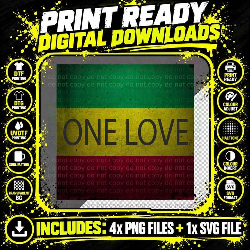 One Love Rasta Jamaican Reggae Style - Gift for Fans Png SVG Digital Bundle