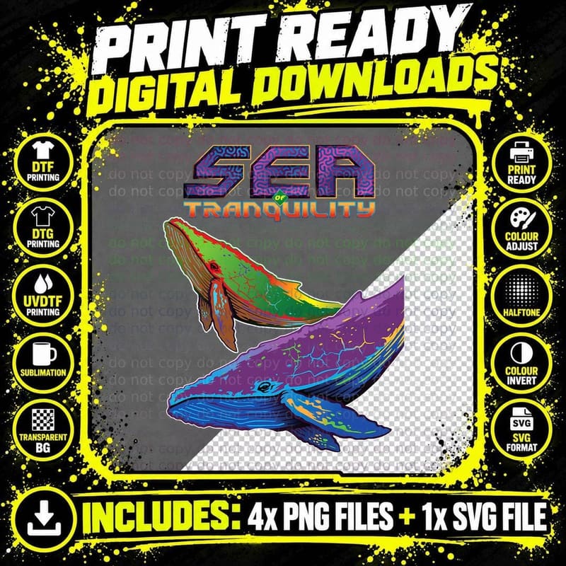 Prog Rock Music, Space Whales, Retro Graphic Png SVG Digital Bundle