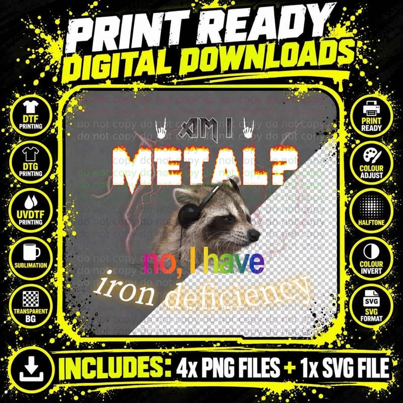 Raccoon Metal Headphones T-Shirt, Funny Sarcasm Png SVG Digital Bundle