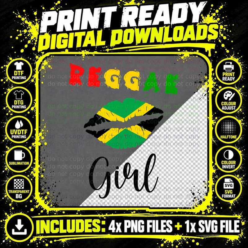 Reggae Girl Shirt Jamaica Flag Lips Jamaican Reggae Png SVG Digital Bundle