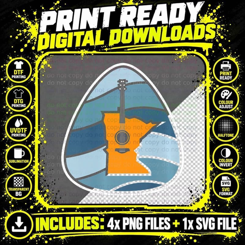 Retro Minnesota Music Acoustic Guitar Rock Png SVG Digital Bundle
