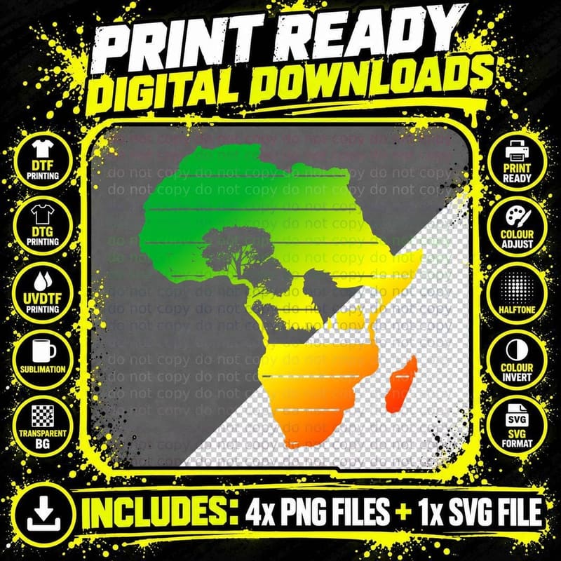 Roar Africa Map Lion Face Reggae Rasta Gift Design Png SVG Digital Bundle