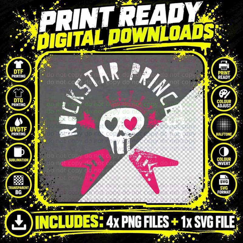 Rockstar Princess, Rocker, Rock and Roll T-Shirt Png SVG Digital Bundle