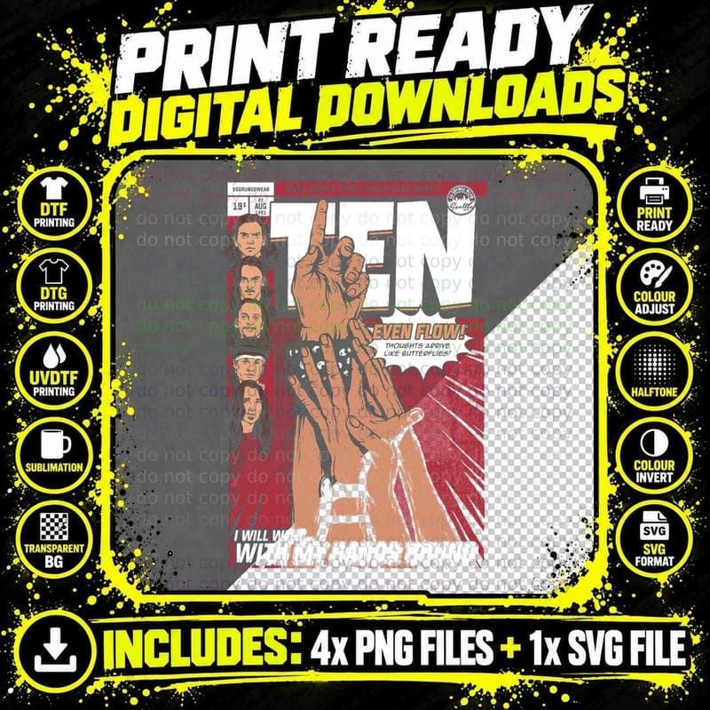 Ten Grunge Vintage Comics 90s T-Shirt Png SVG Digital Bundle