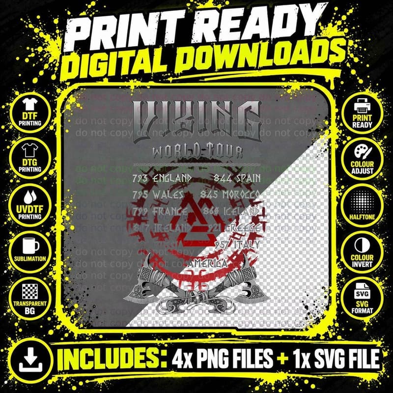 Viking World Tour 793-1066 Drakkar Dragon Ship Vikings Png SVG Digital Bundle