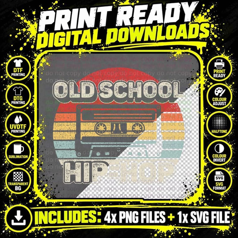 Vintage Retro Old School Hip Hop 80s 90s Cassette Music Png SVG Digital Bundle