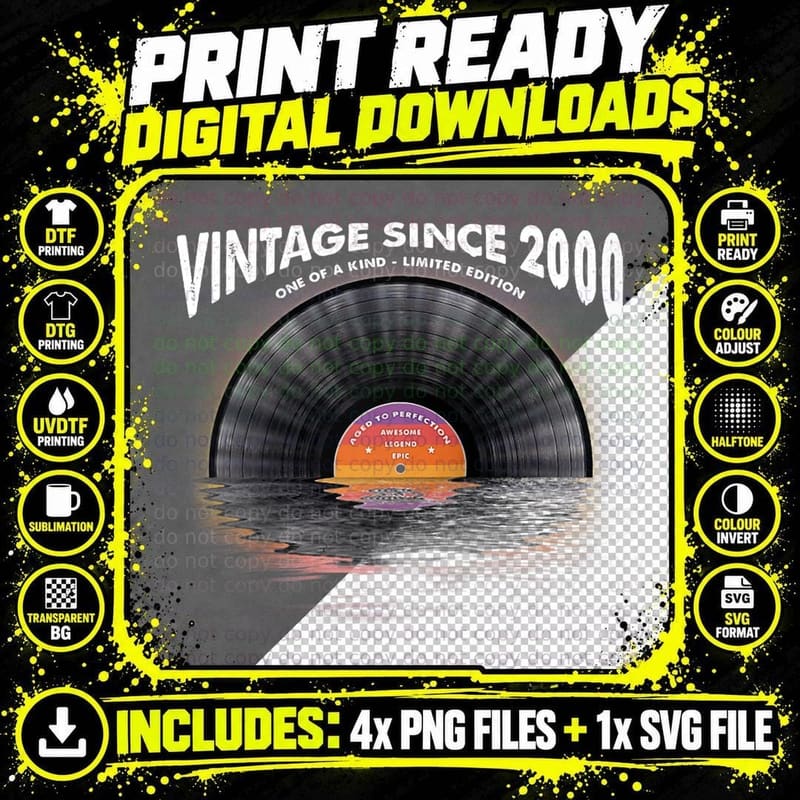 Vintage Since 2000 Retro Disco Music Vintage Vinyl LP Png SVG Digital Bundle