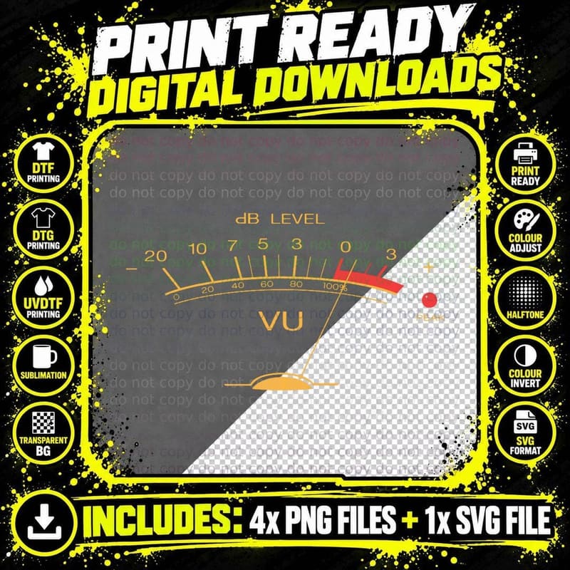 Volume VU Meter Vintage Audio Engineer Recording Studio Png SVG Digital Bundle