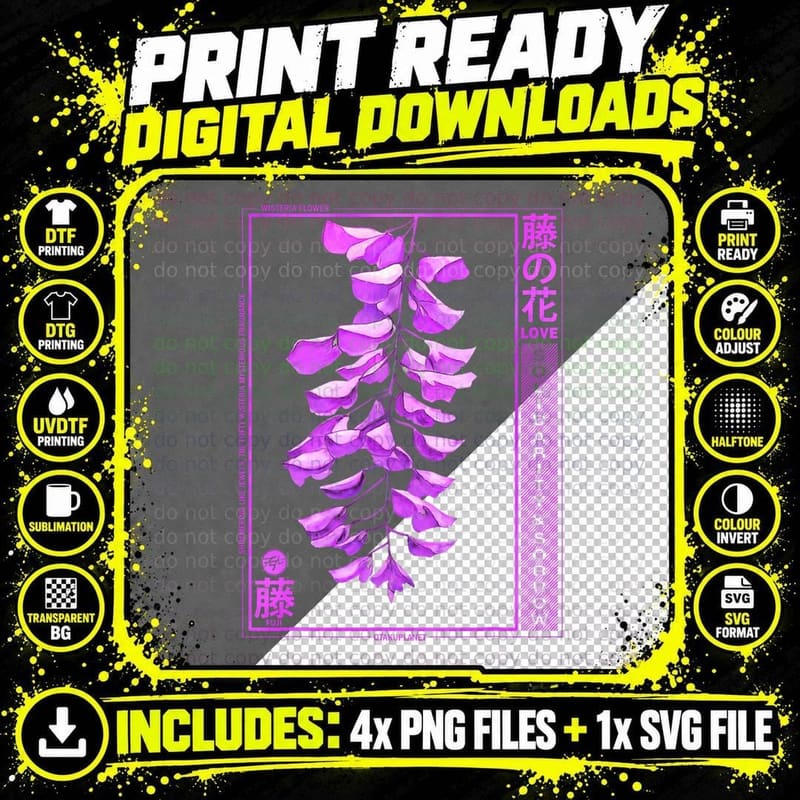 Wisteria Anime Flower in Japan Soft Grunge Anime Png SVG Digital Bundle
