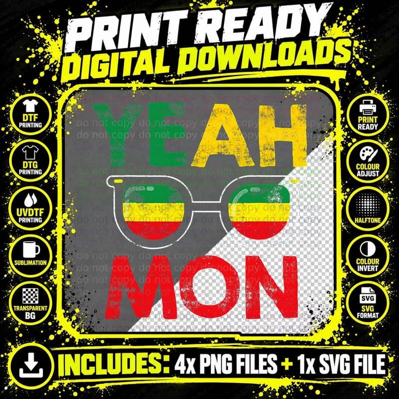 Yeah Mon Jamaican Vacation Jamaica Reggae T-Shirt Png SVG Digital Bundle