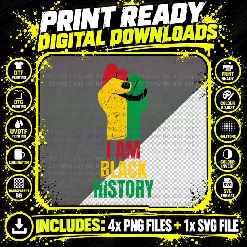 Afro African Vintage Grunge Fist Graphic Black History Png SVG Digital Bundle