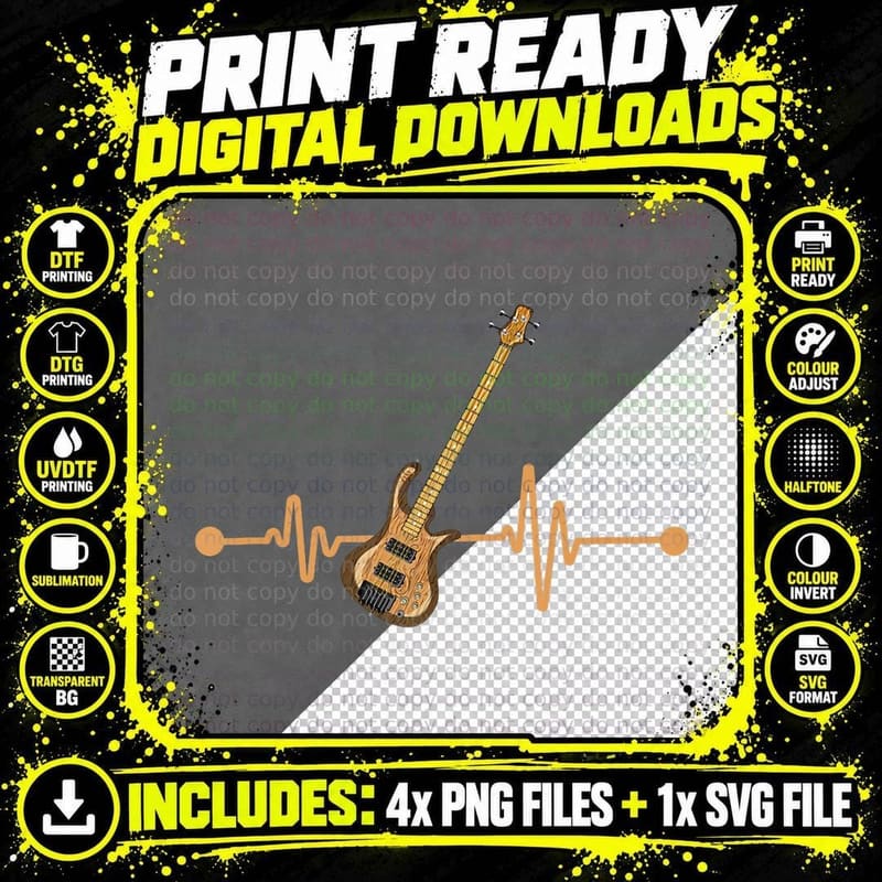 Bass Guitarist Musician Heartbeat Bassist Bass Guitar Png SVG Digital Bundle