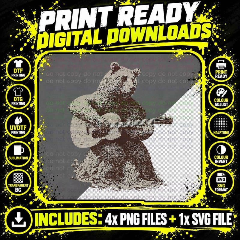 Bear-Playing Guitar for Women T-Shirt Png SVG Digital Bundle