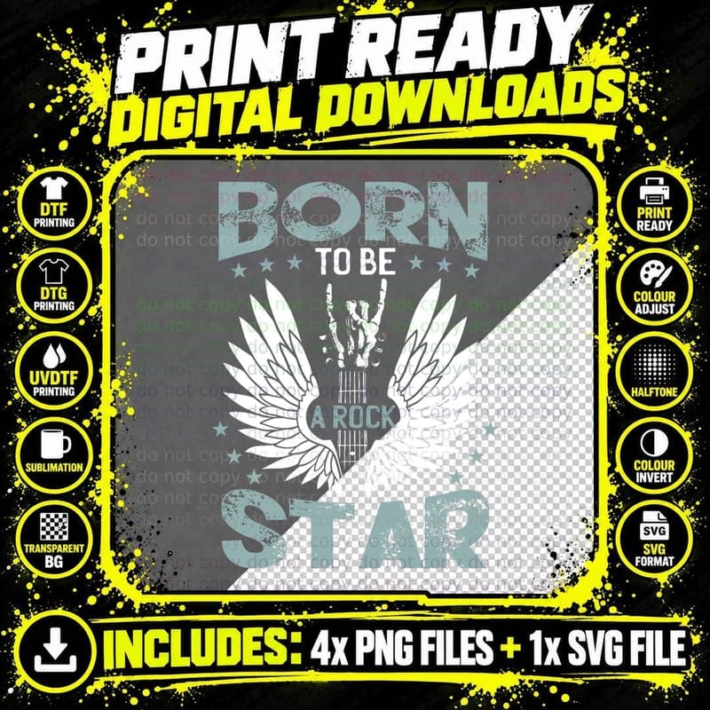 Born to Be a Rock Star Rock Concert Guitar Rock T-Shirt Png SVG Digital Bundle