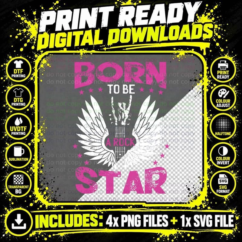 Born to Be a Rock Star Rock Concert Women Guitar Rock Png SVG Digital Bundle