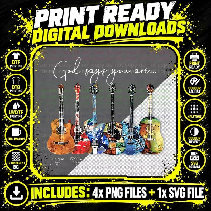 Christian Faith Jesus Guitar God Say You Are T-Shirt Png SVG Digital Bundle