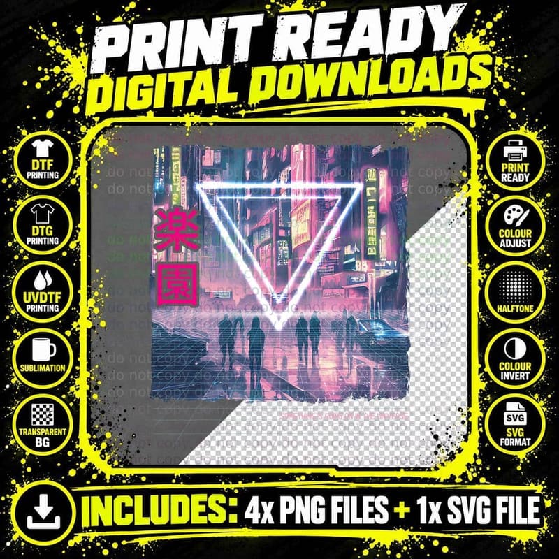 Cyberpunks Vaporwave Tokyo Retro Soft Grunge Alt Png SVG Digital Bundle