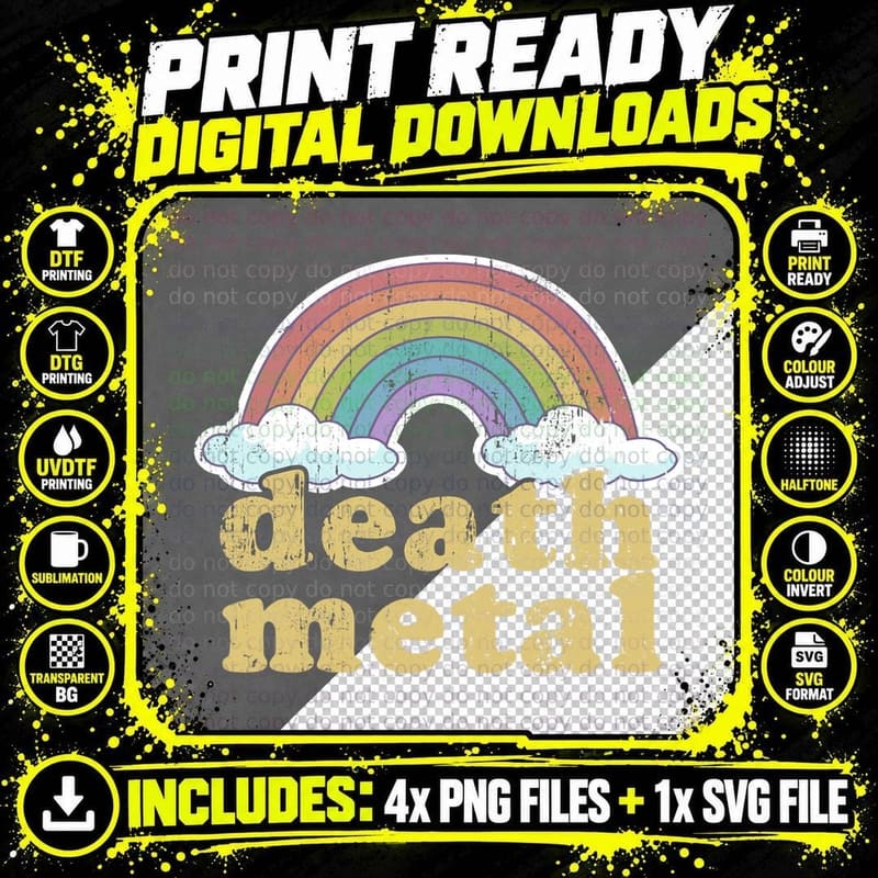DEATH METAL Rainbow Funny Retro Vintage Love Music Png SVG Digital Bundle