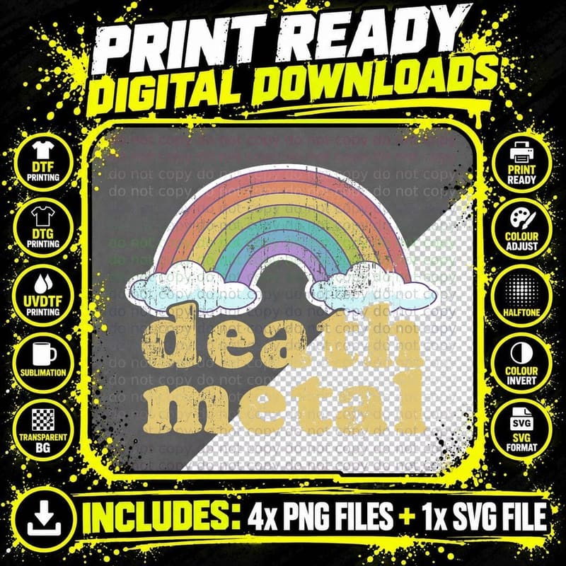 DEATH METAL Rainbow Funny Retro Vintage Love Music Png SVG Digital Bundle