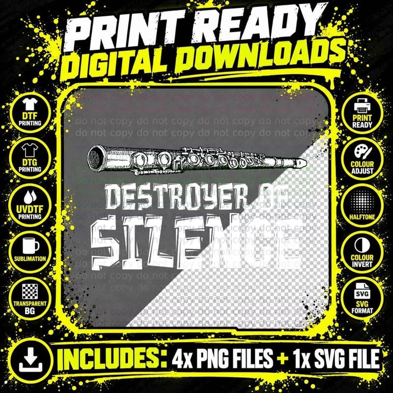 Destroyer Silence Flute Player Band Music Flautist Png SVG Digital Bundle