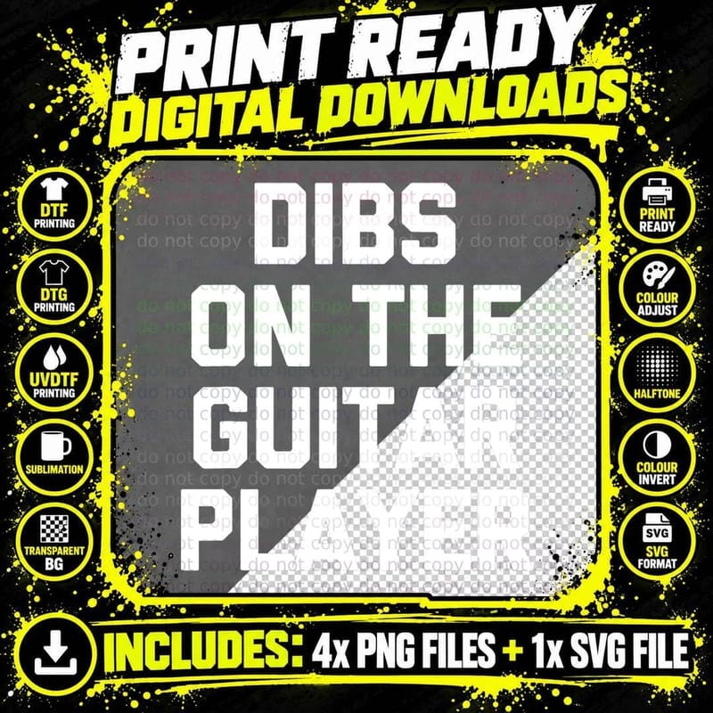 Dibs on the Guitar Player Tshirt Funny Saying Cool Png SVG Digital Bundle