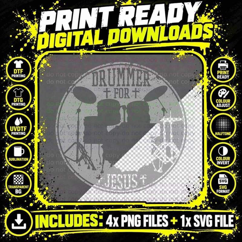 Drummer for Jesus Drum Drumming Christian Religious Band Png SVG Digital Bundle